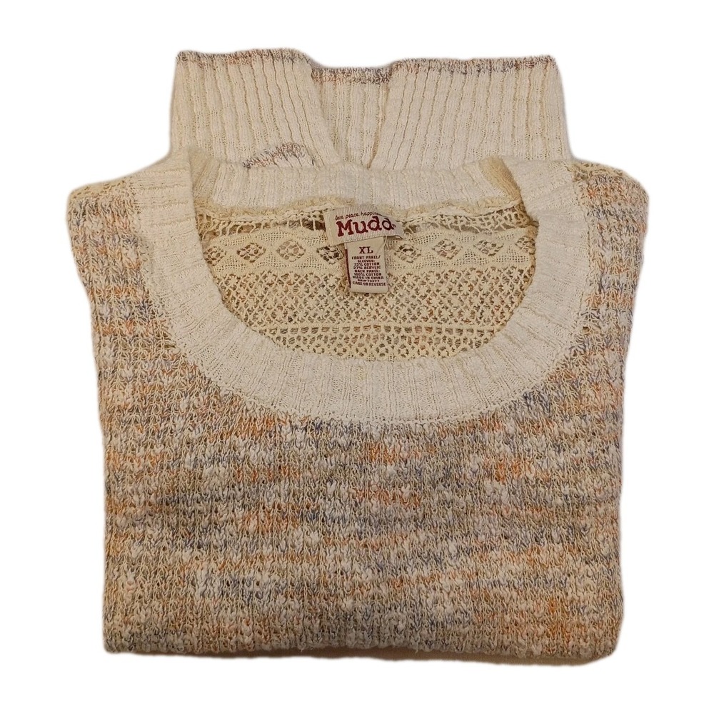 Y2K Vintage Mudd Sweater Women's  XL Lace Back Hi-low Hem Beige Pullover Neutral